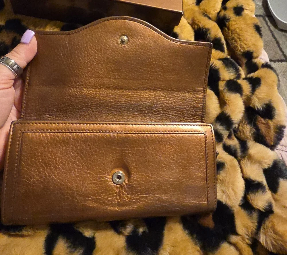 Gucci Metallic Brown Leather Continental Wallet with Double G